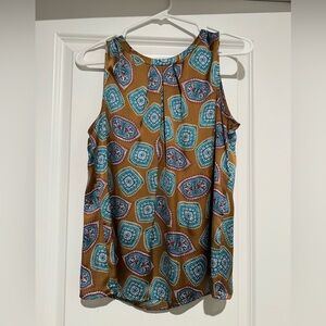 Patterned Sleeveless Top - Blue and Brown